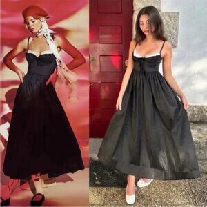 For Love & Lemons Doris Corset Whimsigoth Midi Dress Black/White Size MED